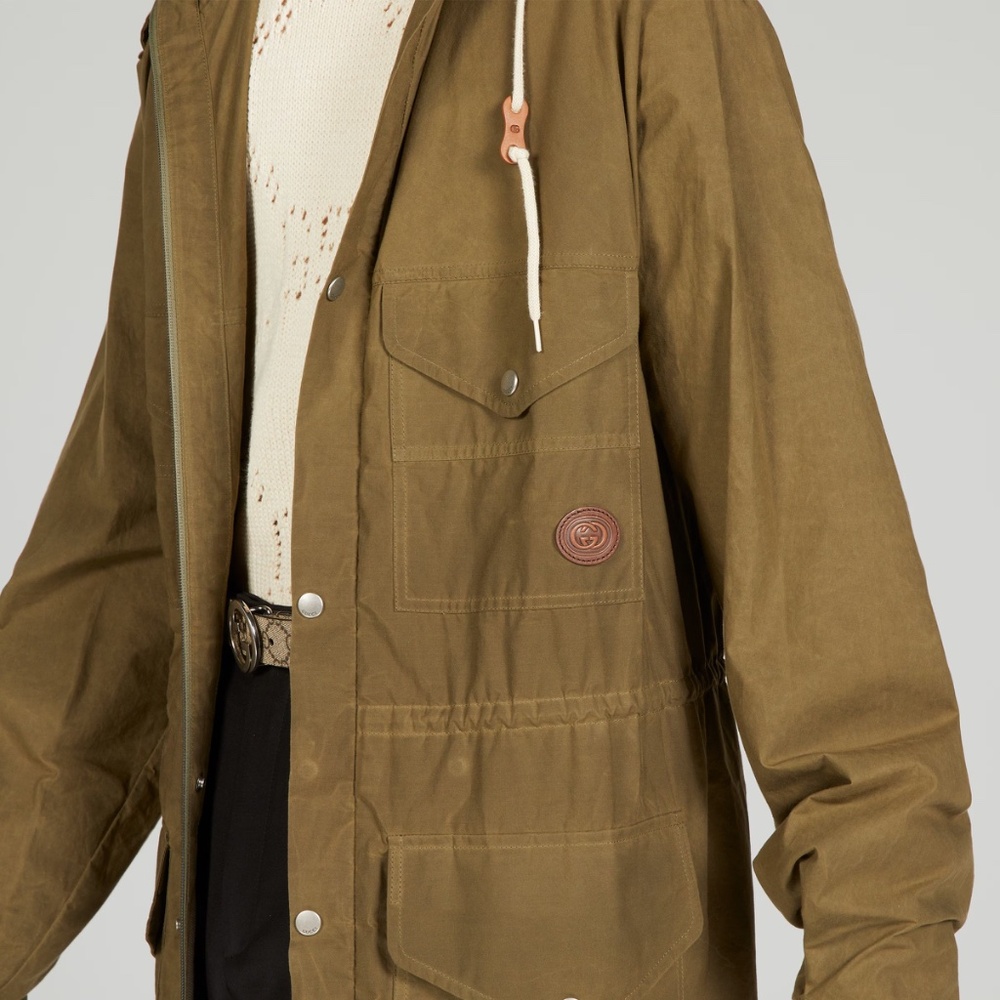 size 54 XXL - Gucci Waxed cotton adjustable length jacket Hooded Parka Green - Picture 5 of 12